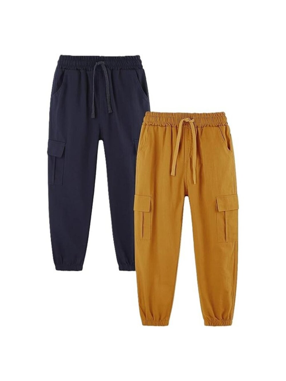 Boys 2 Pack Pull On Cargo Pants Khaki/Navy Drawstring Size 12-13 Year Cotton
